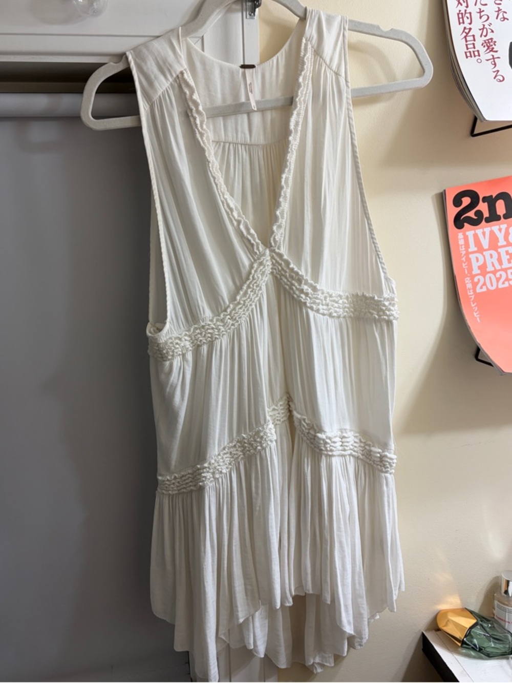 FREE PEOPLE Boho White Tiered Crochet-Trim Sleeveless Tunic